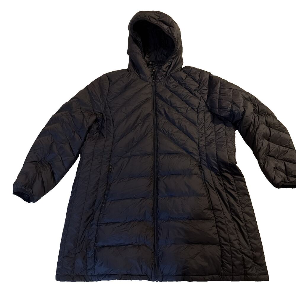 London Fog Down Coat Jacket Womens XXL Black Chevron Puffer Packable Hood